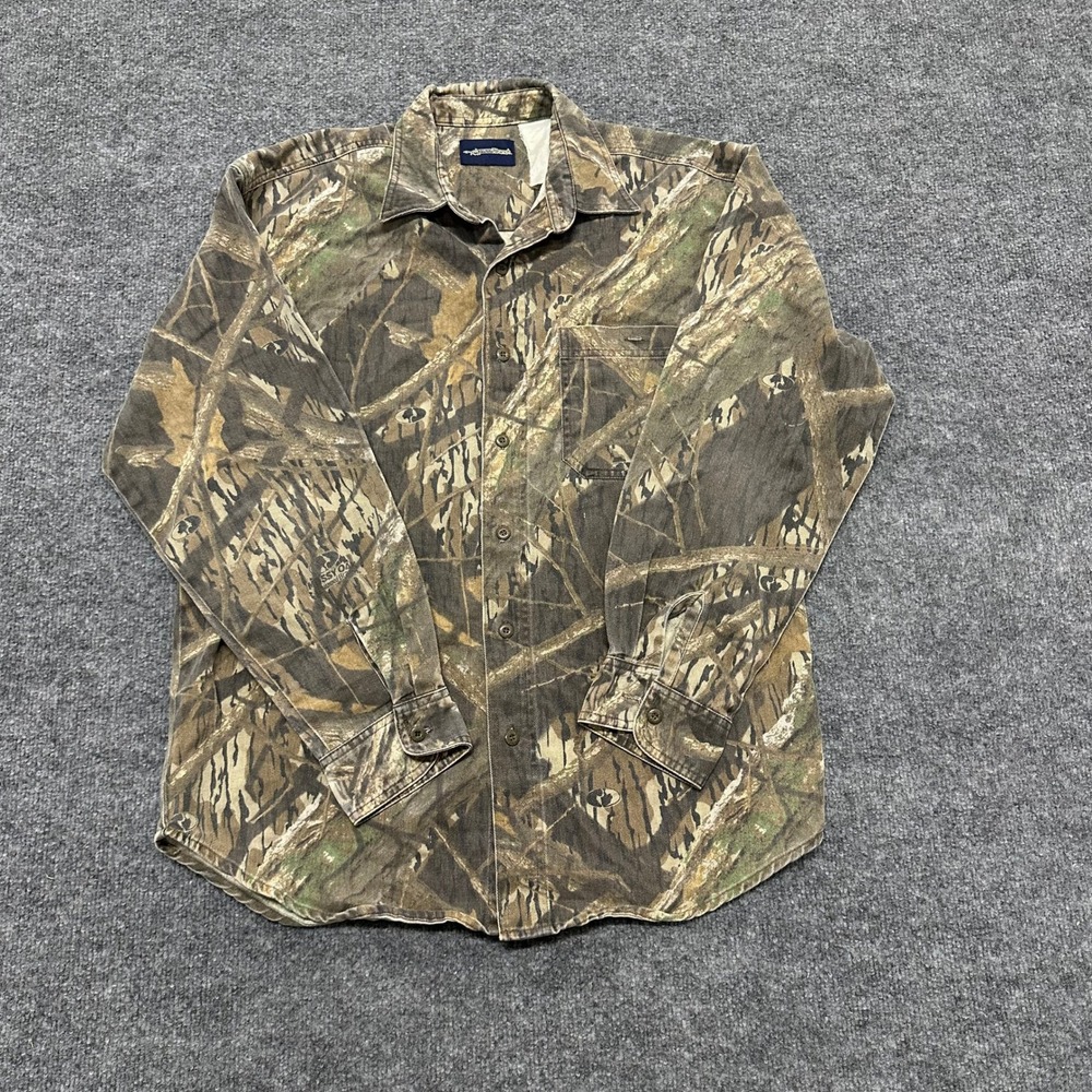 Shadow Branch Shirt Mens M Brown Mossy Oak Camo Hunting Long Sleeve Button Down